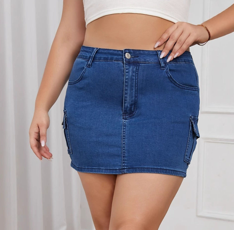 Women's Plus Size High-Waist Bodycon Denim Mini Skirt – Sapphire Blue XL–4XL