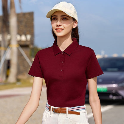 Women's Mercerized Cotton Polo Shirt – Slim Fit Short Sleeve