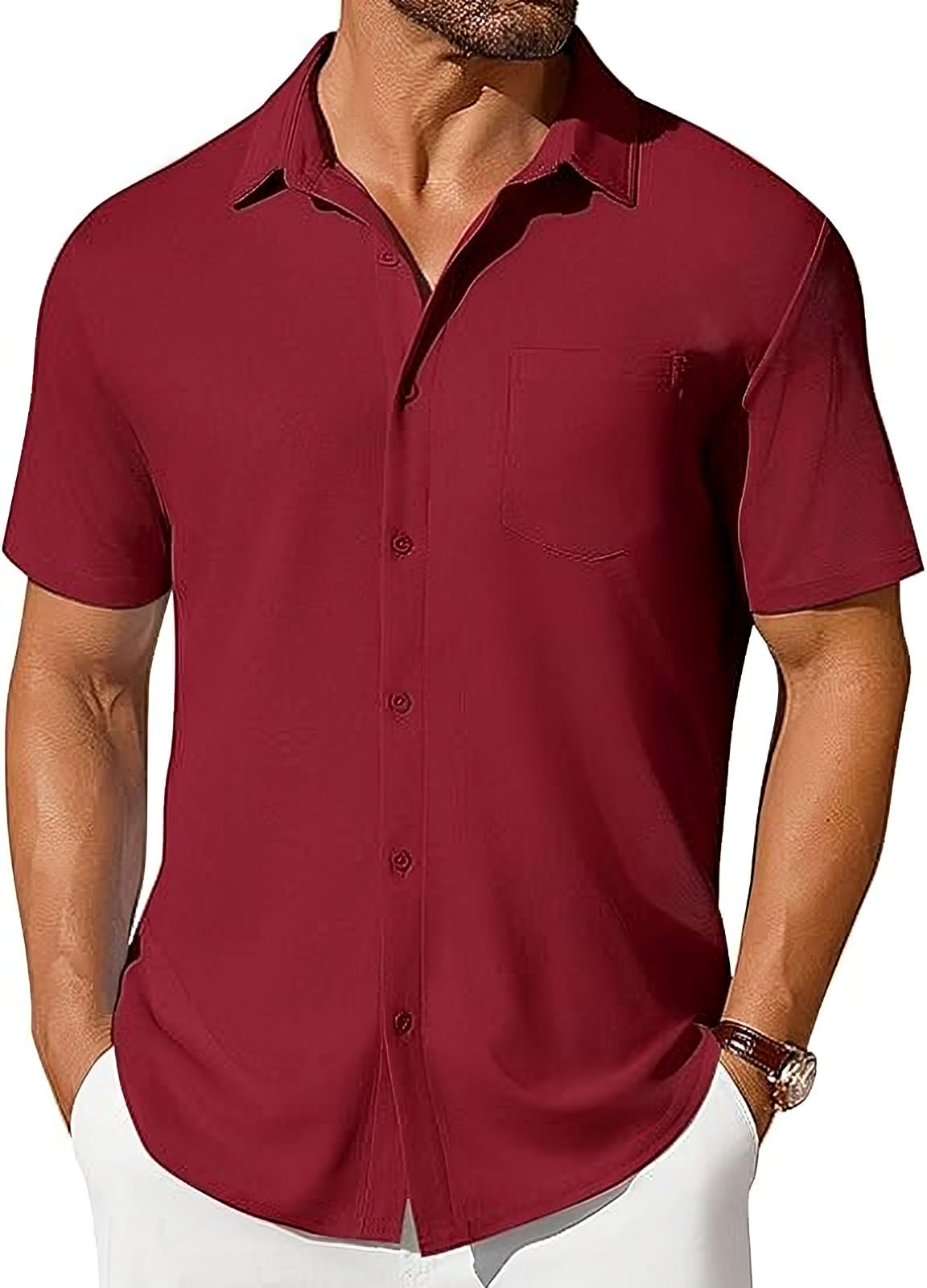 Men's Short Sleeve Button-Up Shirt – Slim Fit Wrinkle-Resistant