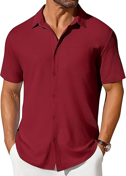 Men's Short Sleeve Button-Up Shirt – Slim Fit Wrinkle-Resistant