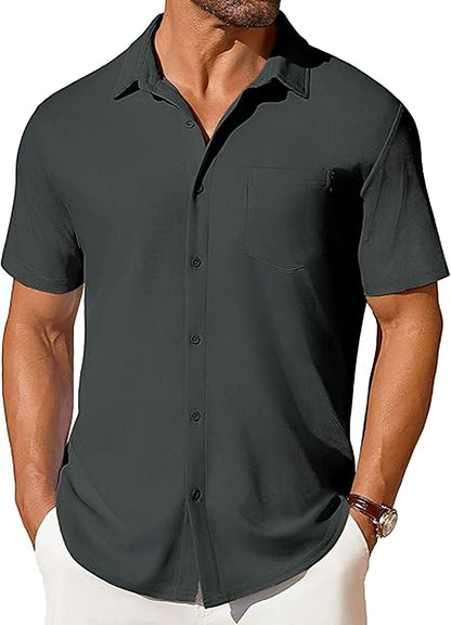 Men's Short Sleeve Button-Up Shirt – Slim Fit Wrinkle-Resistant