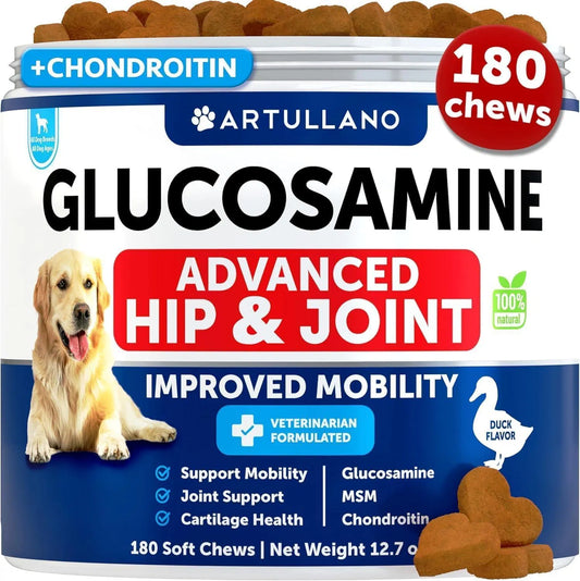 Dog Hip & Joint Supplement – Glucosamine Chews with Chondroitin, Hemp Oil & MSM – 120 Soft Treats