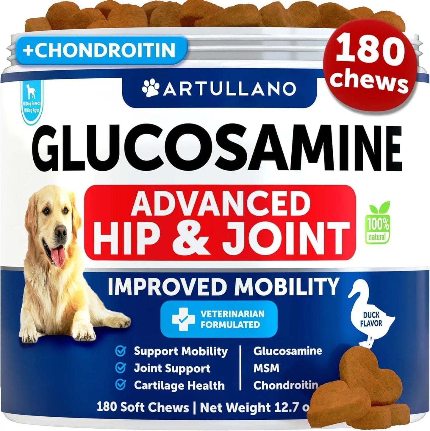 Dog Hip & Joint Supplement – Glucosamine Chews with Chondroitin, Hemp Oil & MSM – 120 Soft Treats