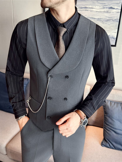 Men's Double-Breasted Shawl Collar Vest – Elegant Yarn-Dyed Waistcoat