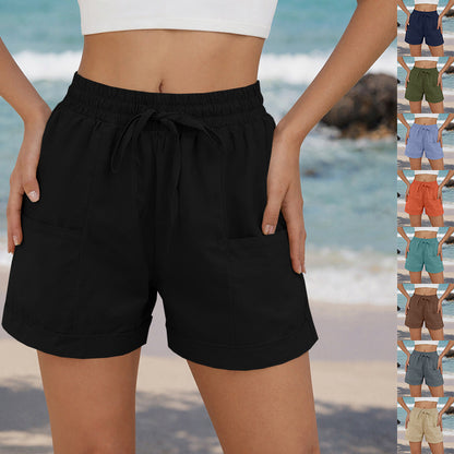 Women's Casual Beach Shorts – Cotton Linen Loose Fit Mid-Rise S–5XL in 9 Colors