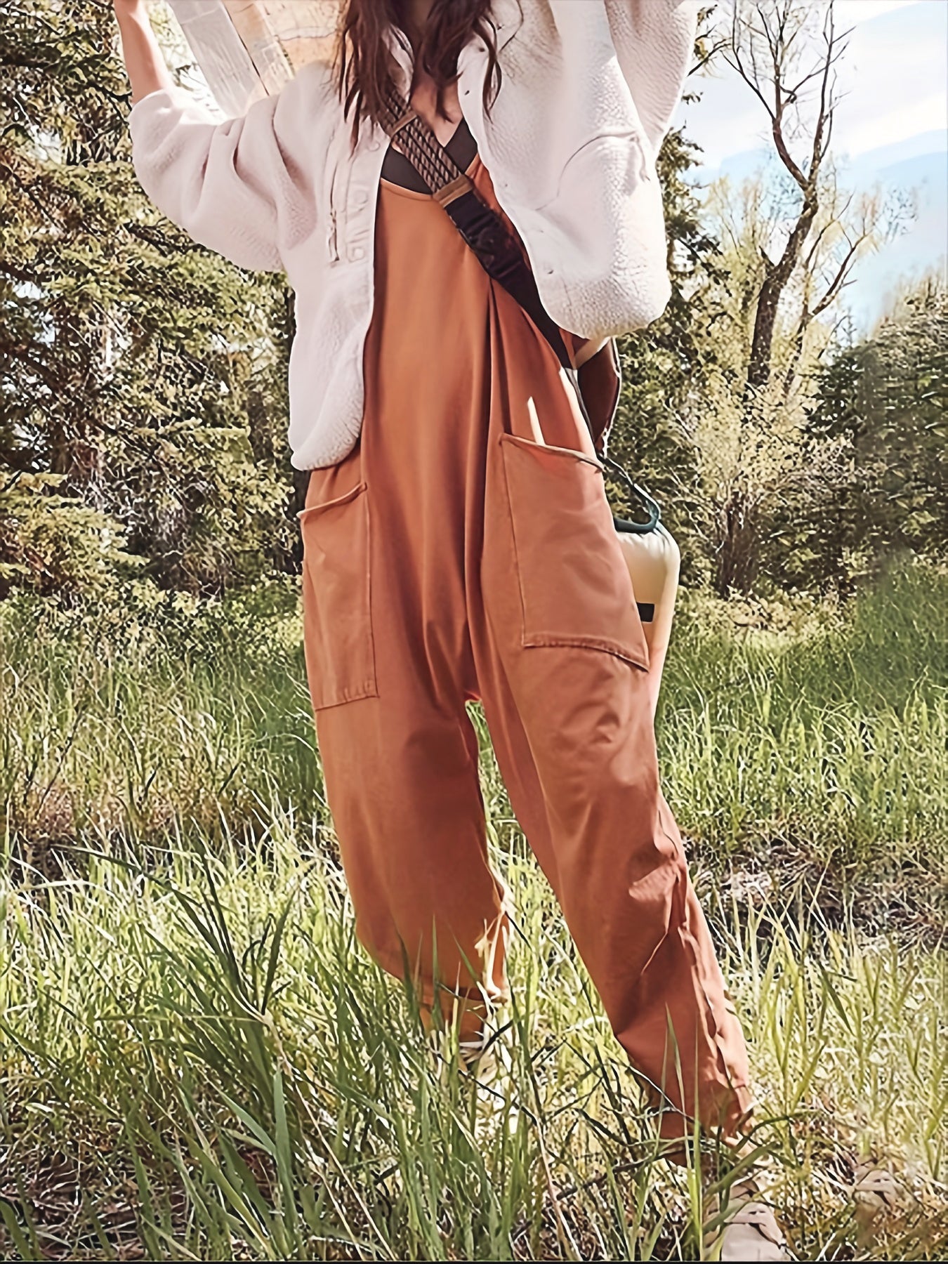 Women's Spaghetti Strap Loose Jumpsuit – Wide Leg Pockets & Zipper S–4XL