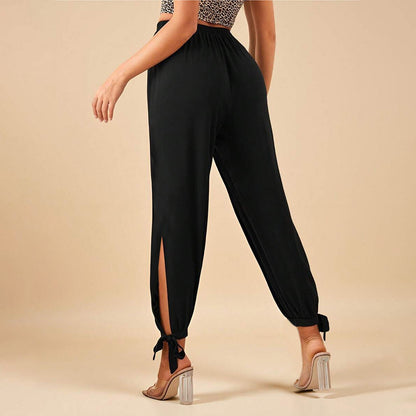 Women's High-Waist Drawstring Harem Pants with Tie Cuffs