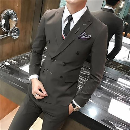 Men's Double-Breasted Slim Fit Business Suit Set – Jacket & Trousers