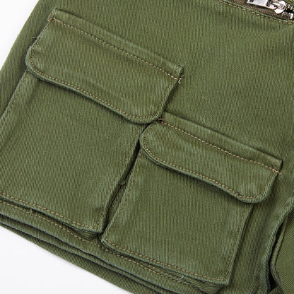 Women's Mid-Waist Cotton Denim Hot Pants – Belt Loop Detail in Green & Black S–XL