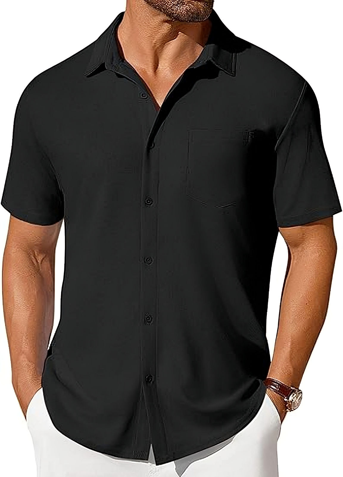 Men's Short Sleeve Button-Up Shirt – Slim Fit Wrinkle-Resistant