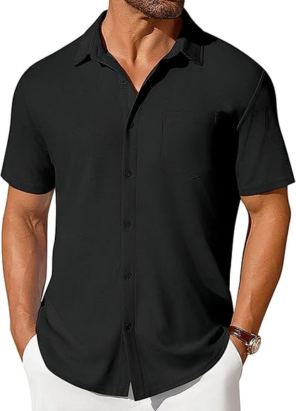 Men's Short Sleeve Button-Up Shirt – Slim Fit Wrinkle-Resistant