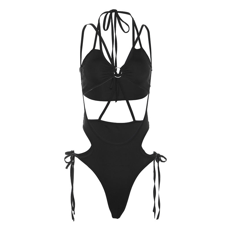 Women's Halter Backless Camisole & Shorts Set – Solid Black Low Waist S–L