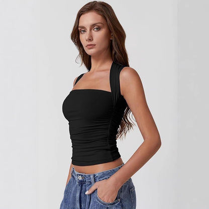 Women's Off-Shoulder Square Neck Crop Top – Sleeveless Slim Fit