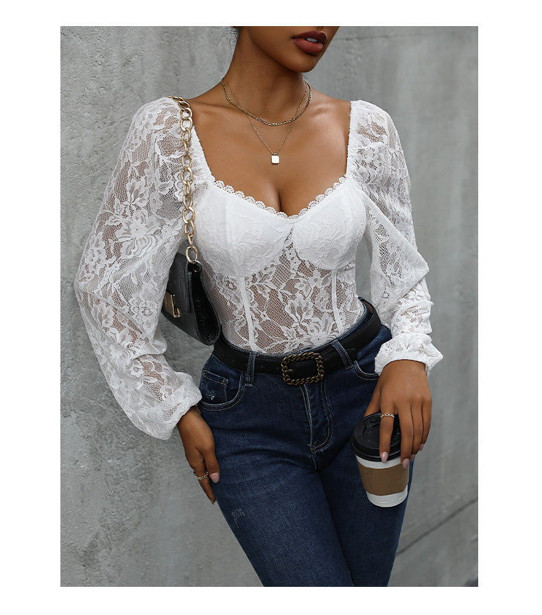 Women's Slim Fit Lace Stitching Bodycon Jumpsuit – White & Black S–XL