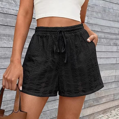 Women's Drawstring Capri Beach Shorts – Elastic Waist Casual Polyester S–2XL