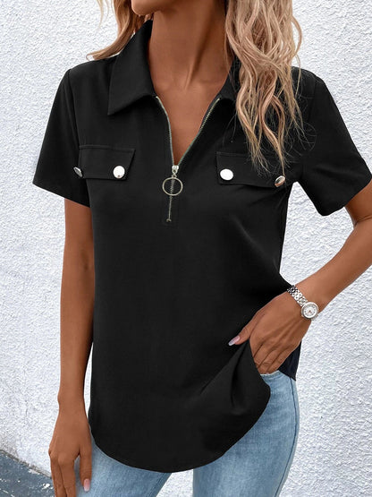 Women's Button Detail Casual T-Shirt – Regular Fit Spandex Top