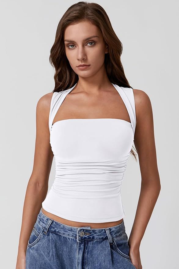 Women's Off-Shoulder Square Neck Crop Top – Sleeveless Slim Fit