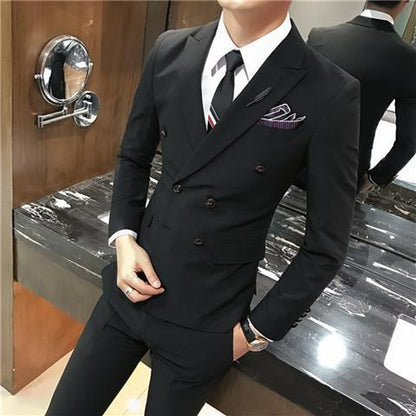 Men's Double-Breasted Slim Fit Business Suit Set – Jacket & Trousers