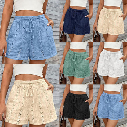Women's Drawstring Capri Beach Shorts – Elastic Waist Casual Polyester S–2XL