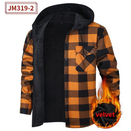 Men's Fleece-Lined Flannel Plaid Hooded Shirt – Extra Thick Cardigan