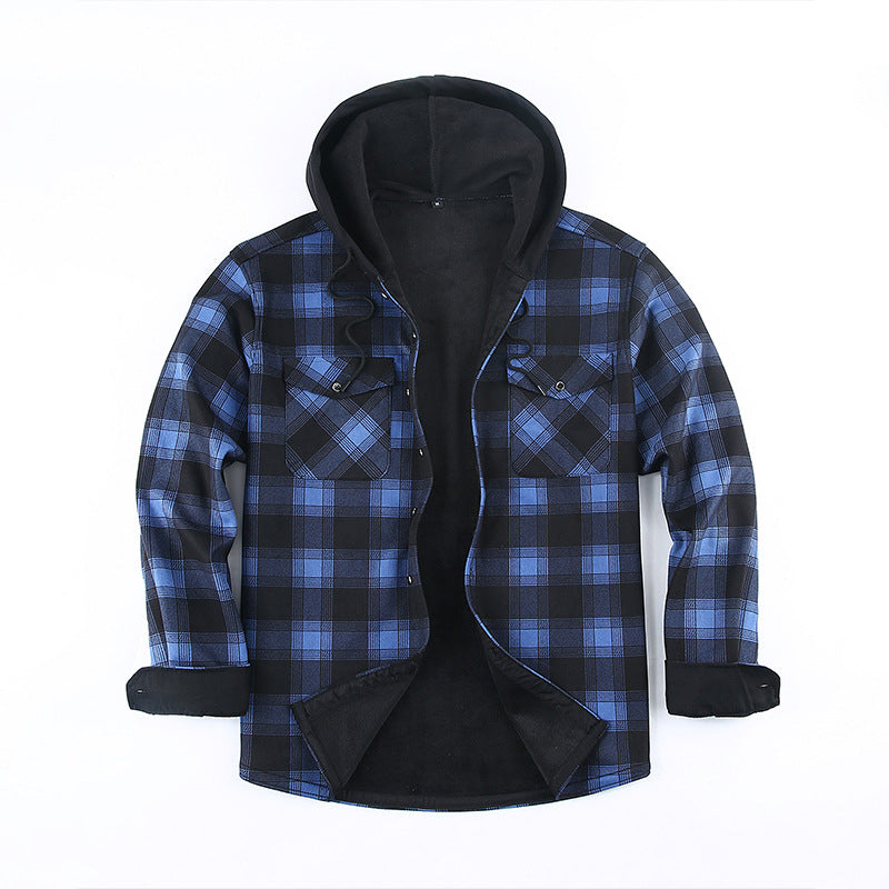 Men's Fleece-Lined Flannel Plaid Hooded Shirt – Extra Thick Cardigan