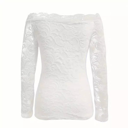 Women's Lace Long-Sleeve Layering Top – Slim Fit Pullover