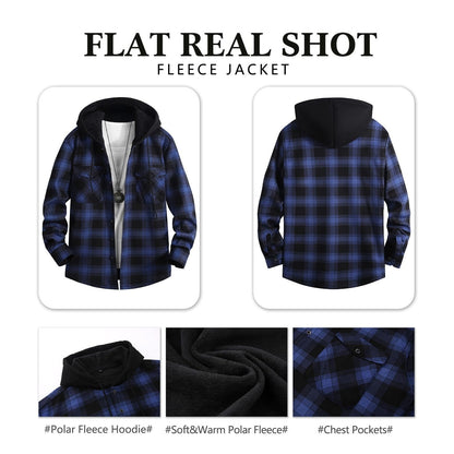 Men's Fleece-Lined Flannel Plaid Hooded Shirt – Extra Thick Cardigan