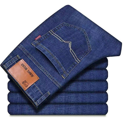 Men's Relaxed Straight Fit Stretch Denim Jeans – Black & Blue 28–40