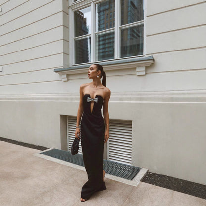 Women's Off-Shoulder Backless Deep V Bandeau Sequin Party Dress – Slim-Fit Fairy Dress