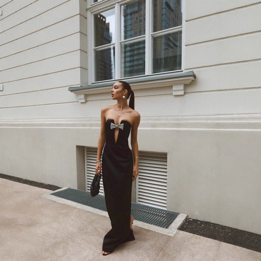 Women's Off-Shoulder Backless Deep V Bandeau Sequin Party Dress – Slim-Fit Fairy Dress