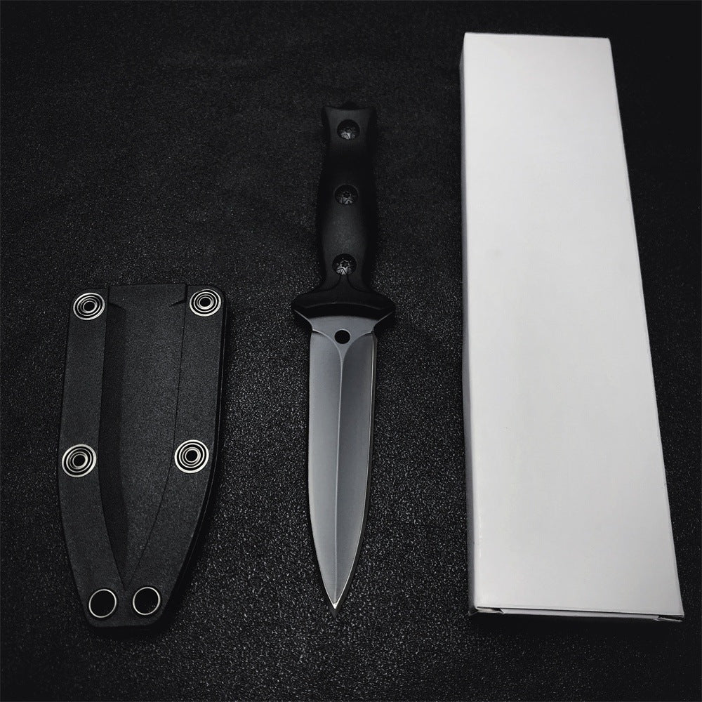 Outdoor Camping Straight Knife – 440C Steel Blade with ABS Sheath (18.5cm, Black)