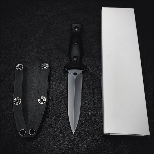 Outdoor Camping Straight Knife – 440C Steel Blade with ABS Sheath (18.5cm, Black)