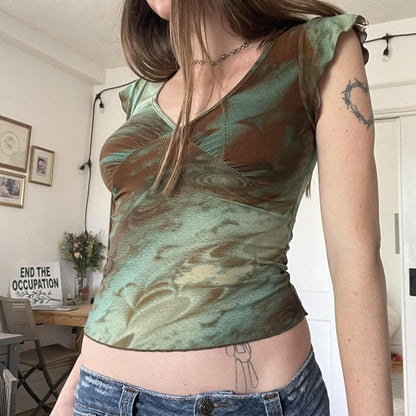 Women's Retro Slim Fit Short Sleeve Top – Versatile Pullover in Green (S-L)
