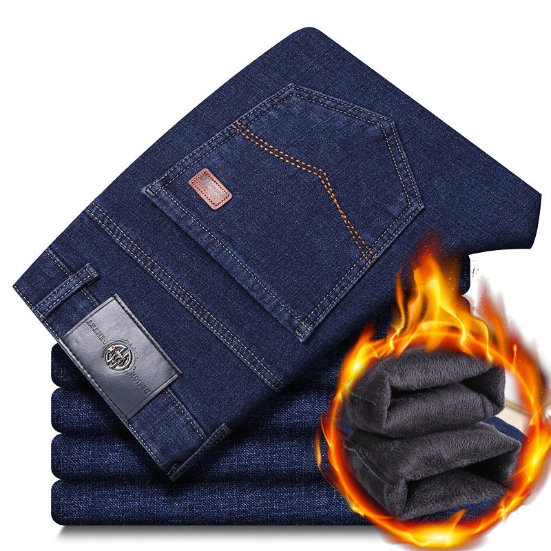 Men's Warm Fleece-Lined Stretch Denim Pants – Relaxed Straight Leg 29–40