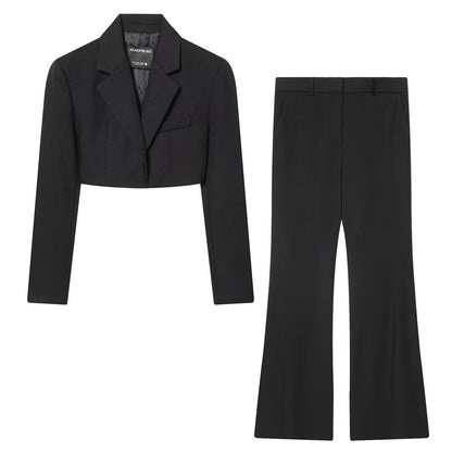 Women's Cropped Blazer & Flared Floor-Length Pants Set