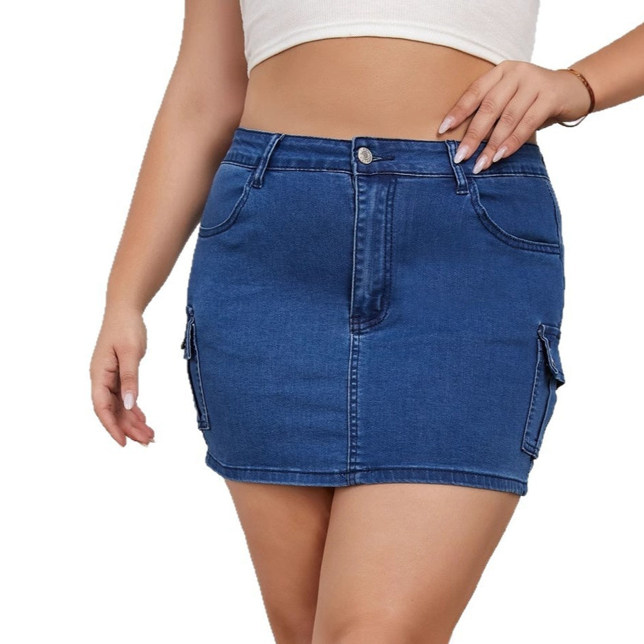 Women's Plus Size High-Waist Bodycon Denim Mini Skirt – Sapphire Blue XL–4XL