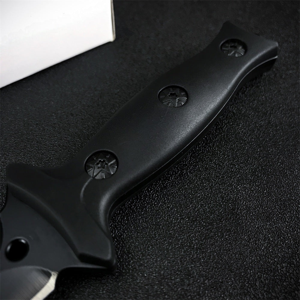 Outdoor Camping Straight Knife – 440C Steel Blade with ABS Sheath (18.5cm, Black)
