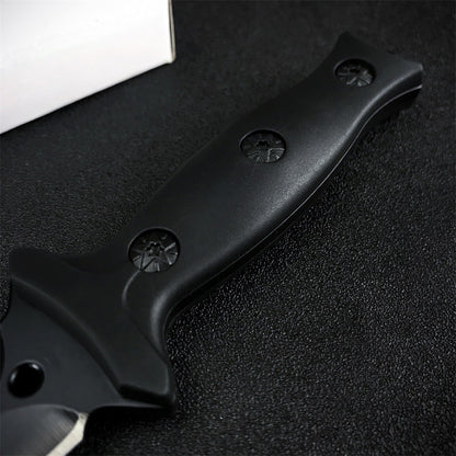 Outdoor Camping Straight Knife – 440C Steel Blade with ABS Sheath (18.5cm, Black)