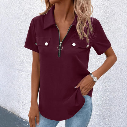 Women's Button Detail Casual T-Shirt – Regular Fit Spandex Top