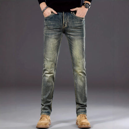 Men's Retro Blue Skinny Jeans – Slim Fit Stretch Streetwear Denim