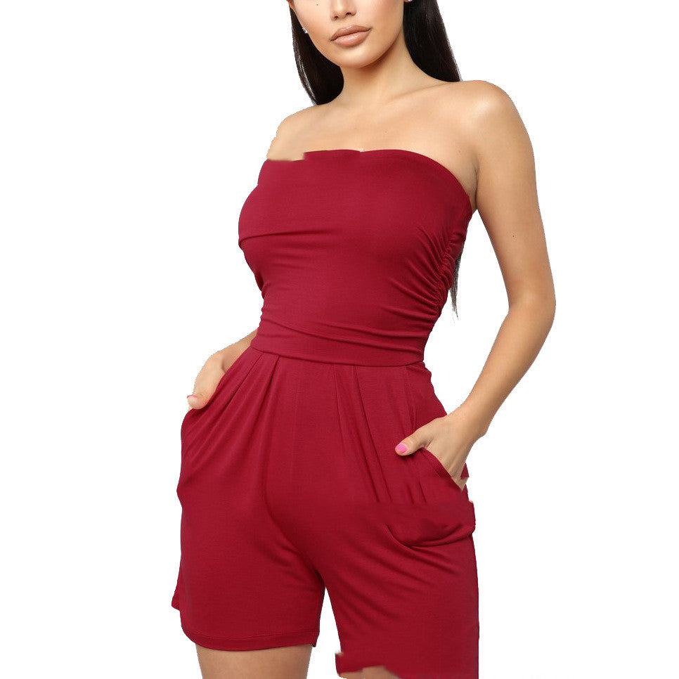 Women's Wrapped Chest Wide-Leg Shorts Jumpsuit – 4 Colors Casual Lounge S–XL
