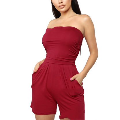 Women's Wrapped Chest Wide-Leg Shorts Jumpsuit – 4 Colors Casual Lounge S–XL