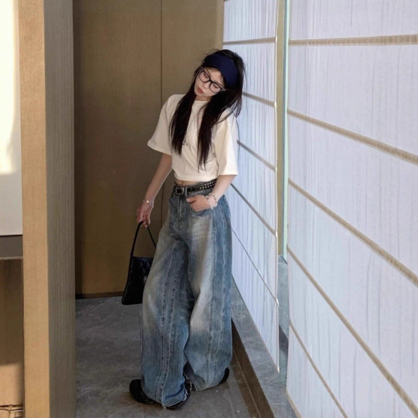 Men's Vintage Washed Distressed Bootcut Jeans – Loose Fit American Style