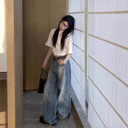 Men's Vintage Washed Distressed Bootcut Jeans – Loose Fit American Style