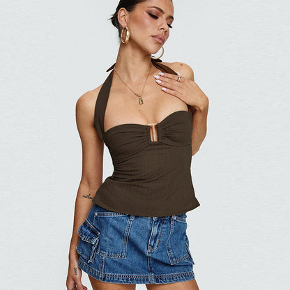 Women's Halter Camisole – Slim Fit Solid Color Street Style