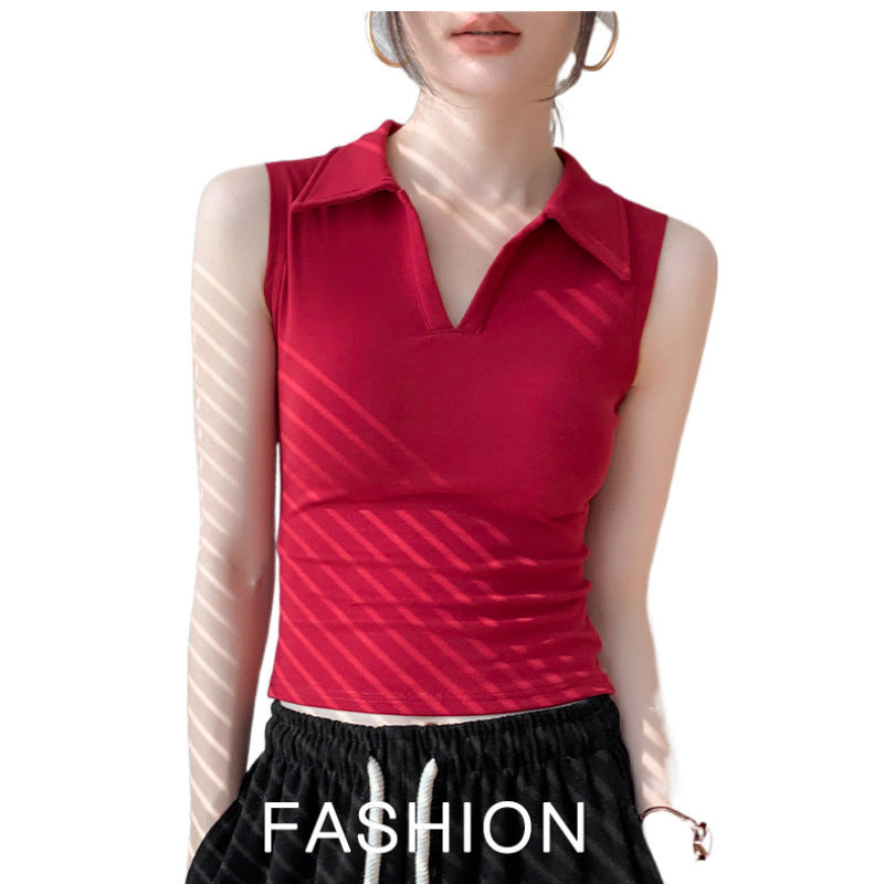 Women's Sleeveless Lapel Slim Fit Cotton Blouse