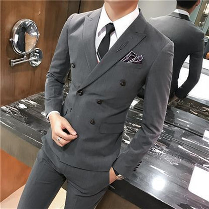 Men's Double-Breasted Slim Fit Business Suit Set – Jacket & Trousers