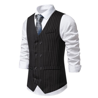Vertical Stripe Double-Breasted Waistcoat – Slim Fit Cotton Vest for Men & Women
