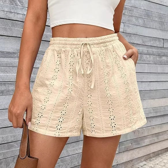 Women's Drawstring Capri Beach Shorts – Elastic Waist Casual Polyester S–2XL