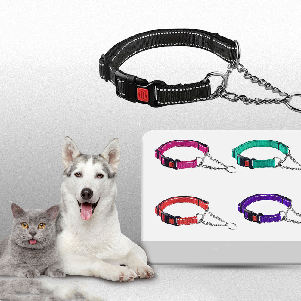 Reflective Dog Collar – Nylon & Stainless Steel, 5 Colors, XS–L